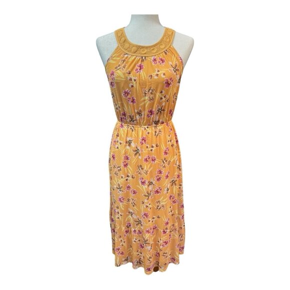 Daniel Rainn Mezzie Halter Neck Dress~Size XS~Yellow Floral Midi~NWT ~ L1 07 - Picture 1 of 12